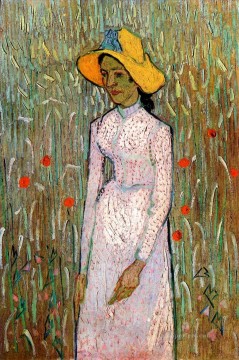 ヴィンセント・ヴァン・ゴッホ Painting - 小麦を背景に立つ若い女の子 フィンセント・ファン・ゴッホ